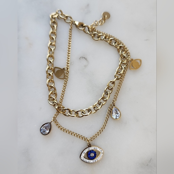 Stainless Steel Evil Eye Bracelet with Blue Accents - Picture 7 of 7